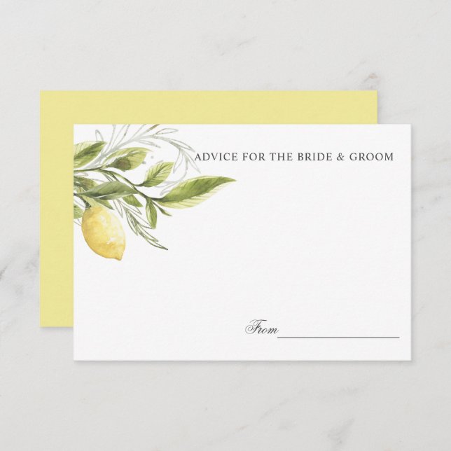 Yellow Lemons and leaves Wedding Advice or recipe Invitation (Front/Back)
