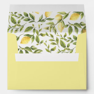 Yellow Lemons and LEAVES Wedding Preprinted Envelope