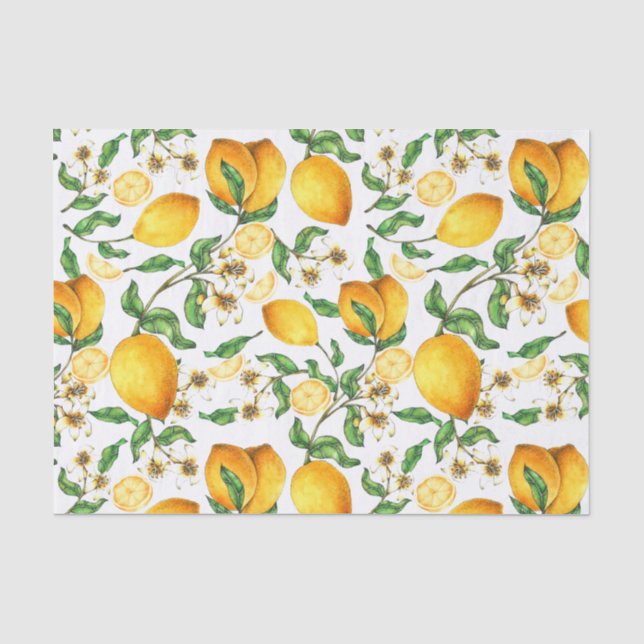 Yellow Lemons and Lemon Flowers Beautiful  Tissue Paper (Front)