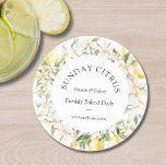 Yellow Lemons and White Flowers Floral Wreath Coaster<br><div class="desc">Elevate your product prestation with Yellow Lemons and White Flowers Floral Wreath coaster. Featuring beautiful watercolor illustration with customizable texts,  it’s great for give fresh and natural accent to your business branding. Suitable for restaurant,  café,  bakery,  and artisan food.</div>