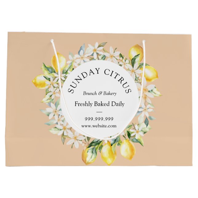Yellow Lemons and White Flowers Floral Wreath Larg Large Gift Bag (Back)