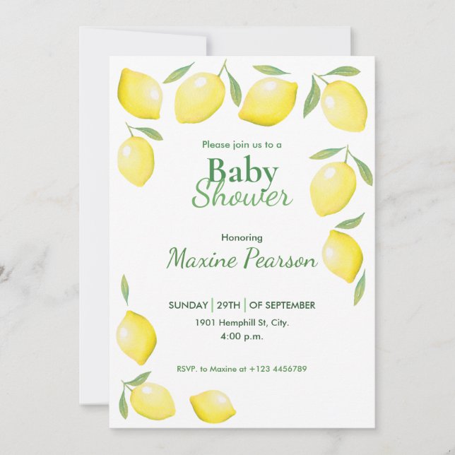 Yellow Lemons Baby Shower Invitation (Front)