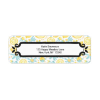 Yellow Lemons & Blue Flowers Illustrated Pattern