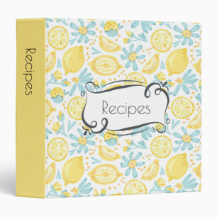 Yellow Lemons & Blue Flowers Pattern Recipe Binder