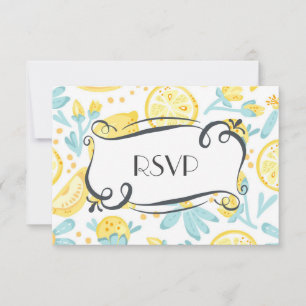 Yellow Lemons & Blue Flowers Quaint Wedding RSVP