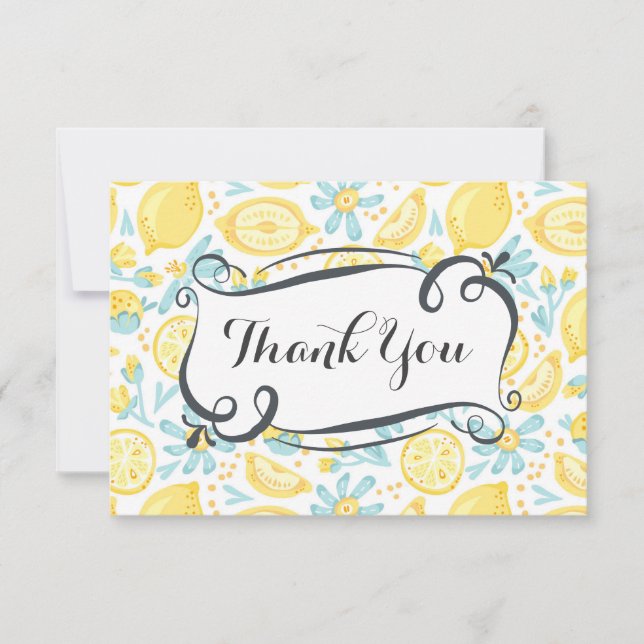 Yellow Lemons & Blue Flowers Thank You (Front)