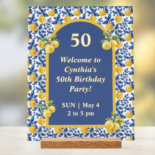 Yellow Lemons Blue Mediterranean Amalfi Birthday Acrylic Sign