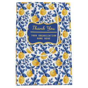 Yellow Lemons Blue Mediterranean Amalfi Thank You Medium Gift Bag