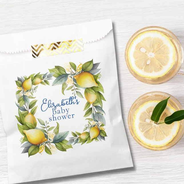Yellow Lemons Blue Tile Lemon Baby Shower Favour Bag (Yellow Lemons Blue Tile Lemon Baby Shower Favor Bag)