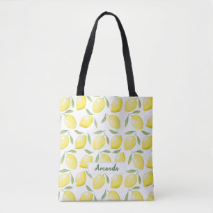 Yellow lemons custom name tote bag