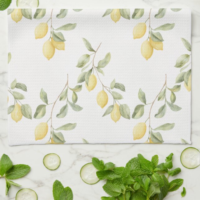 Yellow Lemons Fruit   Kitchen Towel (Folded)