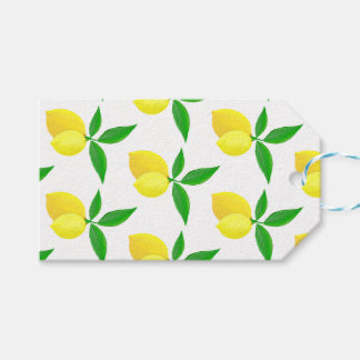 Yellow Lemons Green Leaves White Background Gift Tags