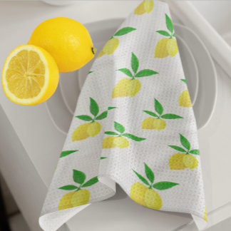 Yellow Lemons Green Leaves White Background Kitchen Towel