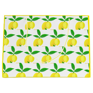 Yellow Lemons Green Leaves White Background Large Gift Bag