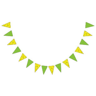 Yellow Lemons, Green White Polka Dots Bunting Flags