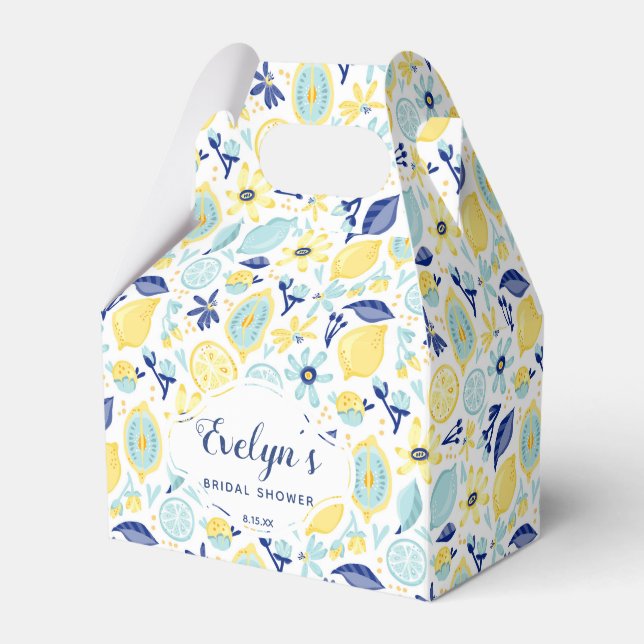 Yellow Lemons Mint Green and Blue Bridal Shower Favor Box (Front Side)