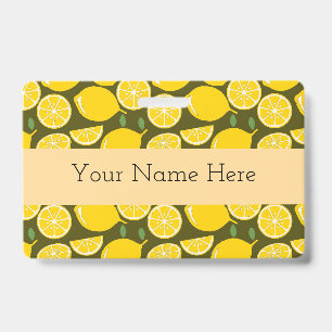 Yellow Lemons & Olive Green Pattern: Modern Citrus Badge