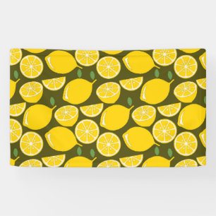 Yellow Lemons & Olive Green Pattern: Modern Citrus Banner