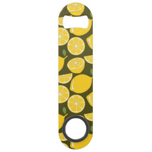 Yellow Lemons & Olive Green Pattern: Modern Citrus Bar Key