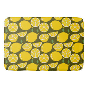 Yellow Lemons & Olive Green Pattern: Modern Citrus Bath Mat