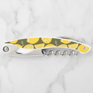 Yellow Lemons & Olive Green Pattern: Modern Citrus Corkscrew