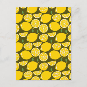 Yellow Lemons & Olive Green Pattern: Modern Citrus Postcard