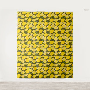 Yellow Lemons & Olive Green Pattern: Modern Citrus Tapestry