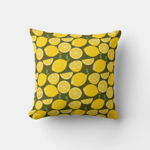 Yellow Lemons & Olive Green Pattern: Modern Citrus Throw Pillow