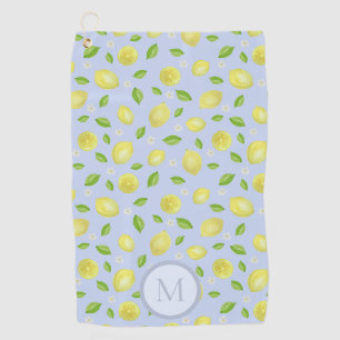 Yellow Lemons on Blue Custom Initial Ladies Golf Towel