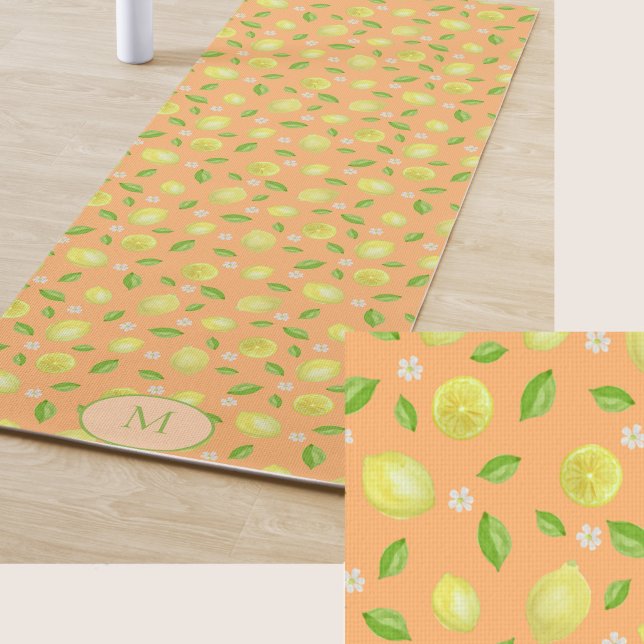 Yellow Lemons Orange Custom Monogram Yoga Mat (Creator Uploaded)