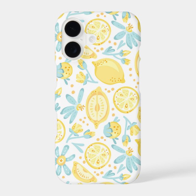 Yellow Lemons & Pastel Blue Flowers Pattern (Back)