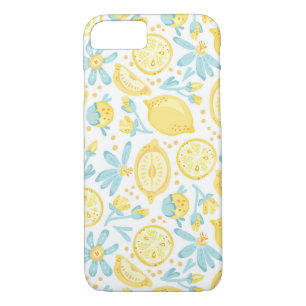 Yellow Lemons & Pastel Blue Flowers Pattern Case-Mate iPhone Case