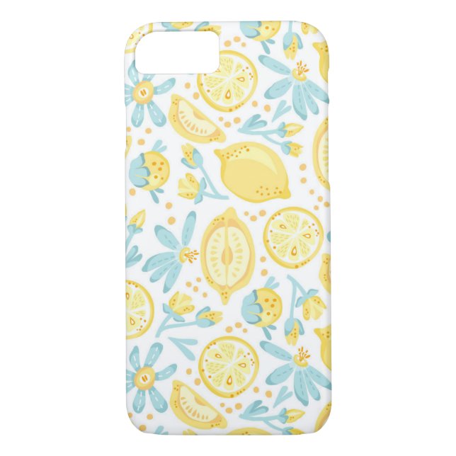 Yellow Lemons & Pastel Blue Flowers Pattern Case-Mate iPhone Case (Back)