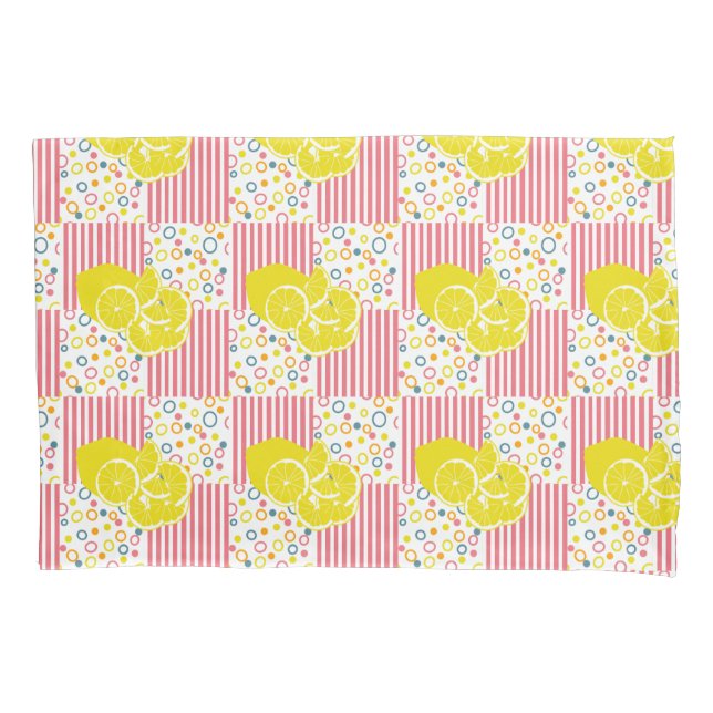  Yellow Lemons Pink Stripes Pillowcase (Front-Left)