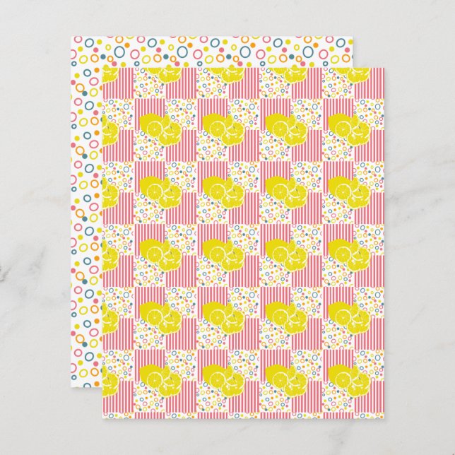 Yellow Lemons Pink Stripes Scrapbook Paper (Front/Back)