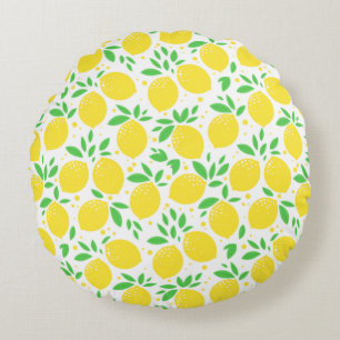 Yellow Lemons Round Pillow