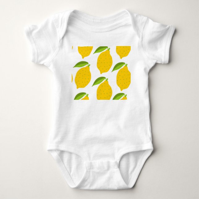 Yellow lemons, seamless artistic pattern. baby bodysuit (Front)