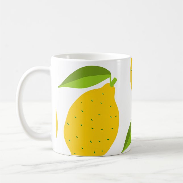 Yellow lemons, seamless artistic pattern. coffee mug (Left)