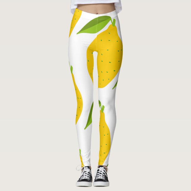 Yellow lemons, seamless artistic pattern. leggings (Front)