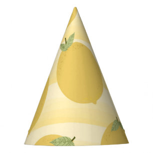 Yellow Lemons Summer Fruit Watercolor Stripe Party Hat