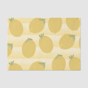 Yellow Lemons Summer Fruit Watercolor Stripe Party Tissue Paper