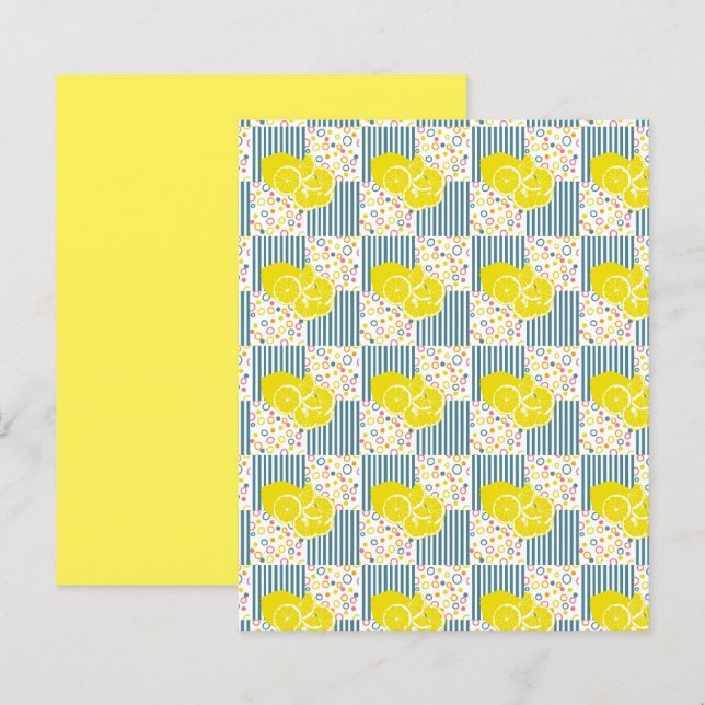 Yellow Lemons Teal Stripes Scrapbook Paper (Front/Back)