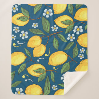Yellow Lemons: Tropical Fruit Pattern. Sherpa Blanket