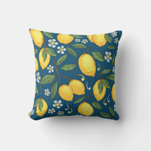Yellow Lemons: Tropical Fruit Pattern. Throw Pillow