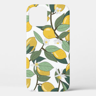 Yellow Lemons, Tropical Seamless Print. iPhone 12 Case