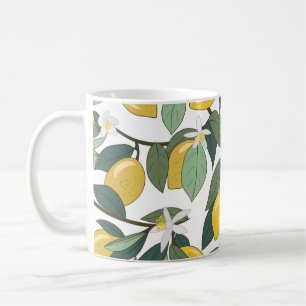 Yellow Lemons, Tropical Seamless Print. Coffee Mug