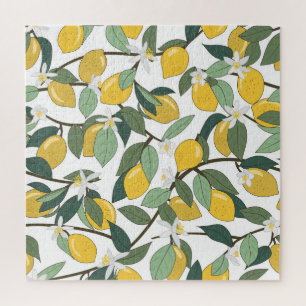 Yellow Lemons, Tropical Seamless Print. Jigsaw Puzzle