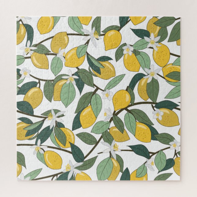 Yellow Lemons, Tropical Seamless Print. Jigsaw Puzzle (Vertical)
