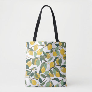 Yellow Lemons, Tropical Seamless Print. Tote Bag
