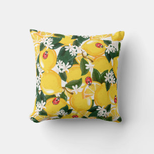 Yellow Lemons Tropical Vintage Design. Throw Pillow